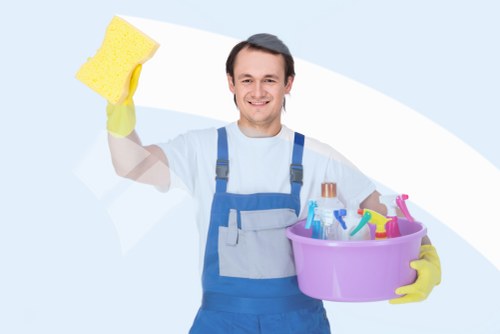 Stain removal tools and cleaning supplies arranged for quick spill cleanup